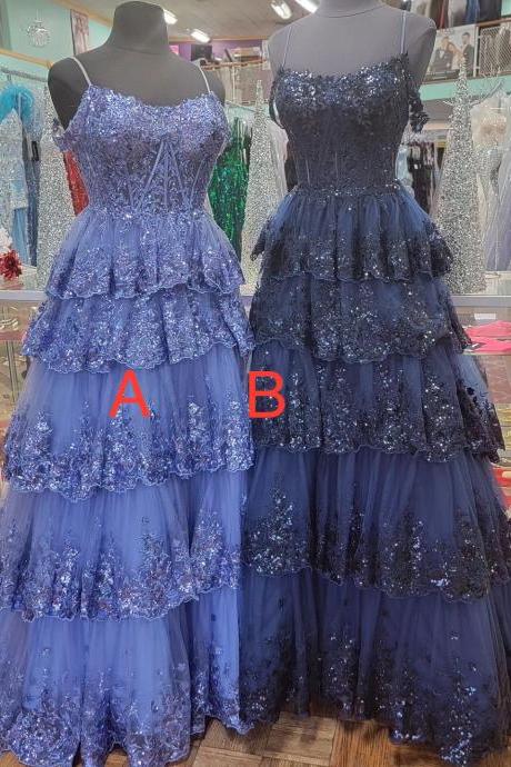 Tiered Lace Appliques Off The Shoulder Prom Dresses Long Illusion Corset Formal Evening Party Ball Gowns For Women 2024