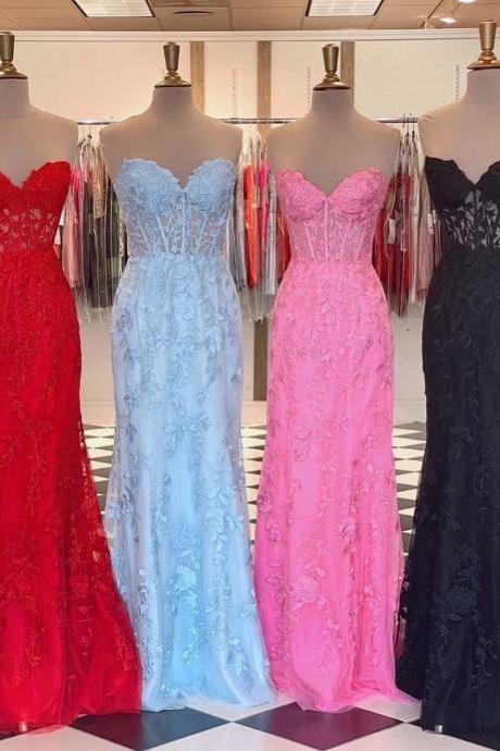 Lace Appliques Mermaid Corset Prom Dresses Long For Women 2024 Sweetheart Neckline Illusion Formal Evening Party Dresses