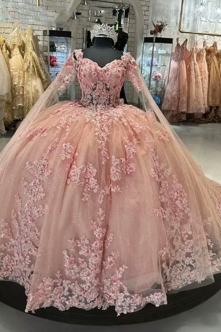 Pink Quinceanera Dress Ball Gown Appliques Beading Sequins Sweet 15 16 Dress Vestido De 15 Anos