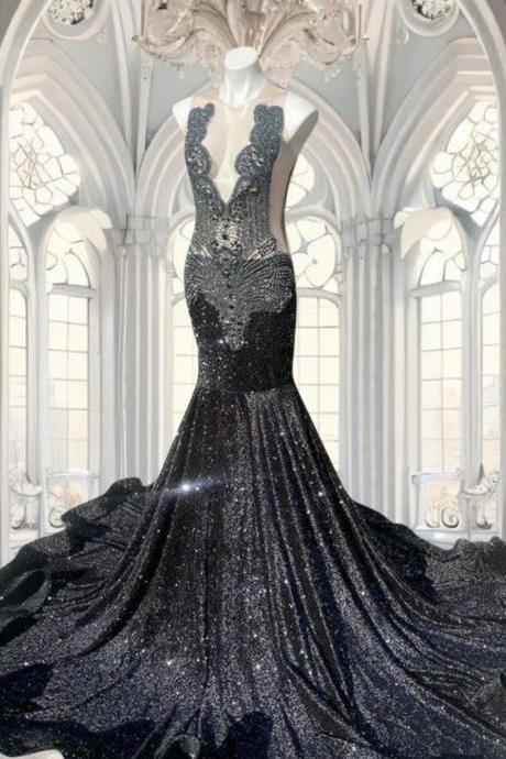 Purple Mermaid Evening Dress Beaded Formal Prom Gown