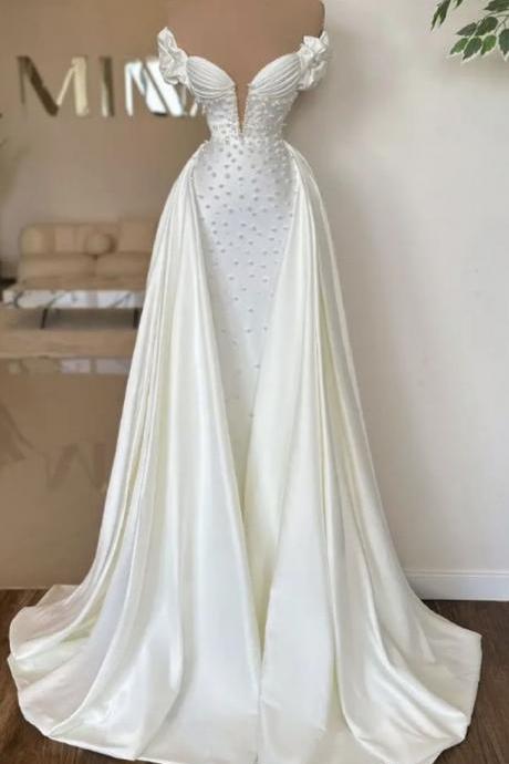 Luxury Orange One Shoulder Wedding Dresses 2025 High-end Beaded Ruched Bridal Dress HM67358 Custom Made