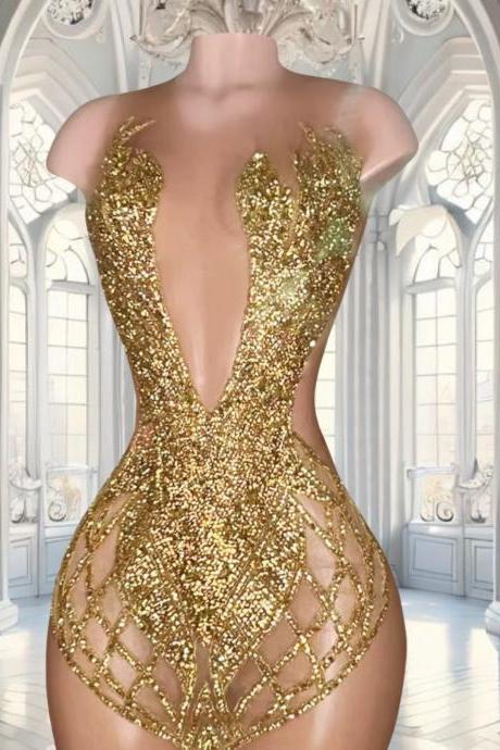 Newest Sexy Mesh High Split Sparkly Diamonds See Through Dress Luxury Birthday Dress Women Celebrate Party Stage Outfit main image 0