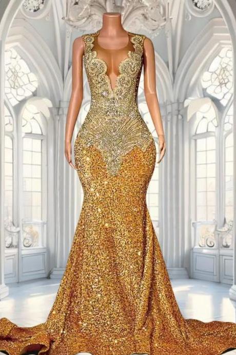 Charming Silver Sequins Mermaid Evening Dress For Black Girls Y4168 main image 1