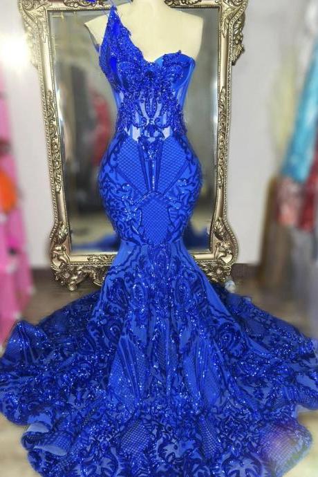 green emerald velvet dress Royal Blue Sequin One-Shoulder Gown with Cape – VALDRIN SAHITI