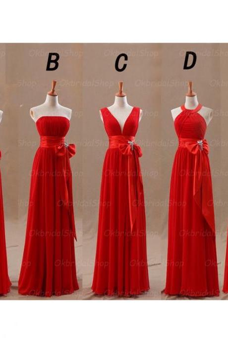 Wedding Party Dresses Mismatched Long Chiffon Red Cheap Custom Simple Bridesmaid Dresses For Weddings
