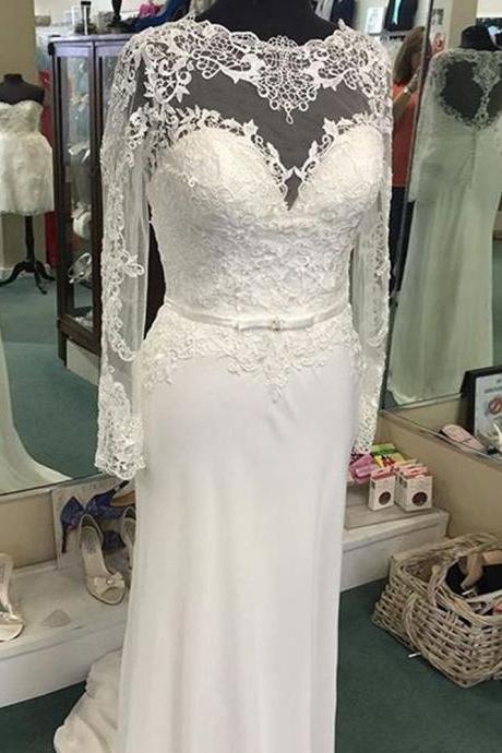 Lace Wedding Dress, Chiffon Beach Wedding Dress, Vintage Wedding Dress, Ivory Bridal Dress, Cheap Bridal Dresses, Beach Wedding Dress