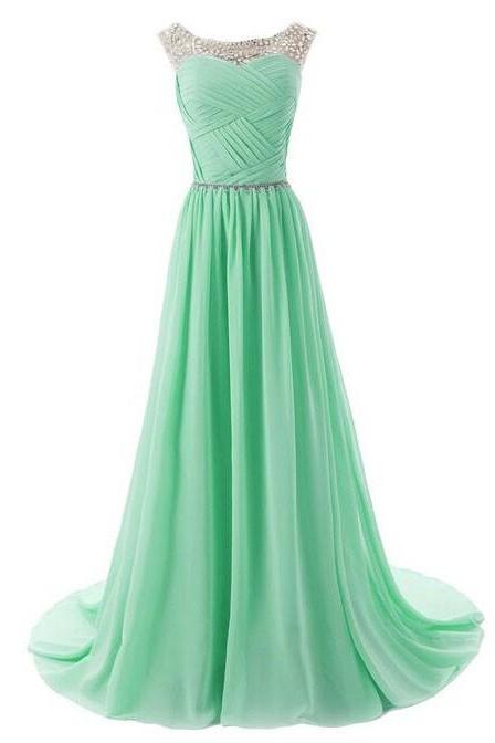 Long Prom Dress, Beaded Prom Dress, Chiffon Prom Dress, A Line Prom Dress, Mint Green Prom Dress, Elegant Prom Dress, Cheap Prom Dress, Formal Party Dresses