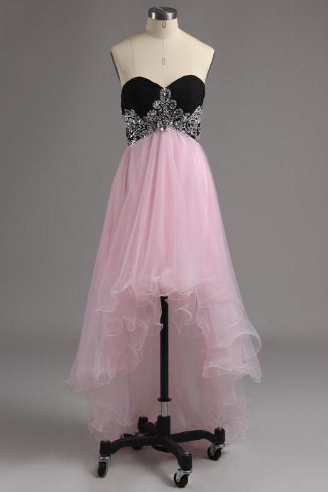 High Low Prom Dress, Pink Prom Dress, Elegant Prom Dress, Beaded Prom Dress, Sexy Prom Dress, Prom Dresses 2017, Long Prom Dress, Prom Dress