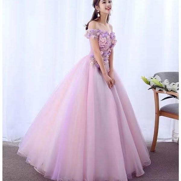 lace prom dresses, hand made flower prom dress, pink evening dress, ball gown prom dress, new arrival party dress, sexy evening dress, cheap party dress, 2022 evening dresses, fashion evening dress