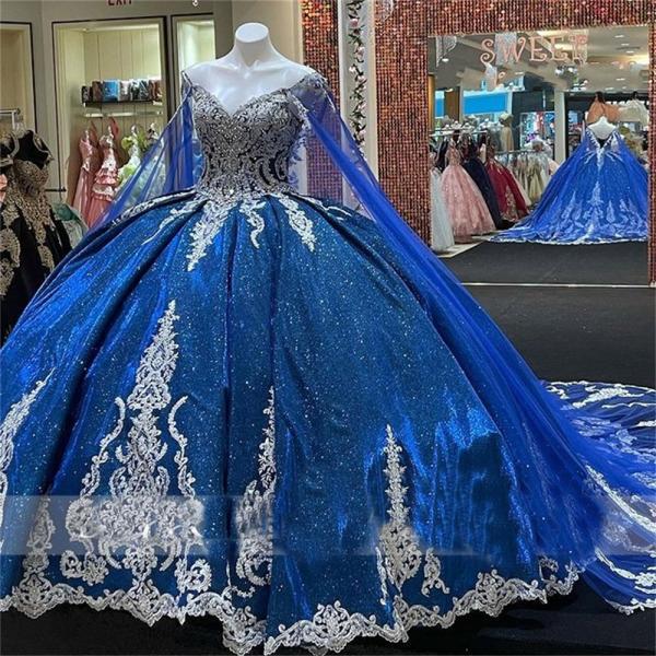 Ball Gown Prom Dresses, Blue Prom Dresses, Lace Evening Dresses, Beaded ...