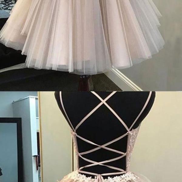 Sweet Cute Short Homecoming Dresses Deep V-Neck Spaghetti Strap Lace Applique Ruffles Tulle Ball Gown Women Prom Party Gowns