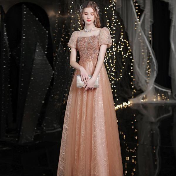 Long Sleeve Prom Dress, Tulle Prom Dress, Boat Neckline Prom Dress, D23