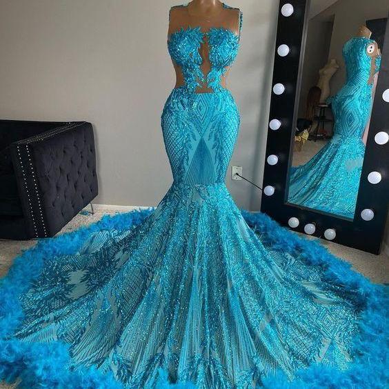 Blue Prom Dresses, Sequins Prom Dresses, Sexy Prom Dresses, Custom Make