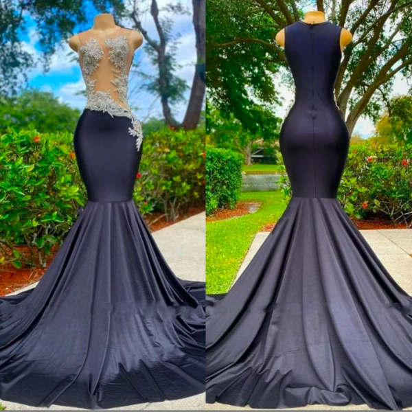 Dubai Arabic Black Mermaid Prom Dresses for Women Jewel Neck Beaded Crystal Satin Pleats Backless See Through Formal Evening Pageant Celebrity Birthday Party Gowns