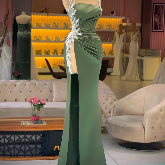 Green Mermaid Prom Dress Hight Split Sequins Evening Dress Y177 main image 1