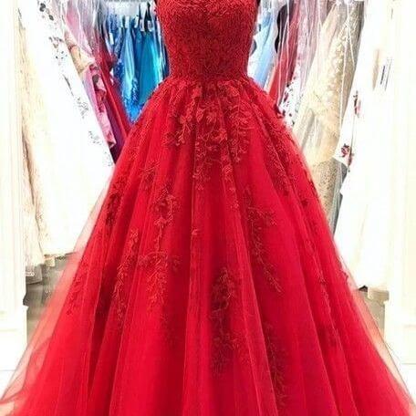 red spaghetti straps lace appliques prom dresses long for women 2024 tulle a line formal evening party dresses for girls