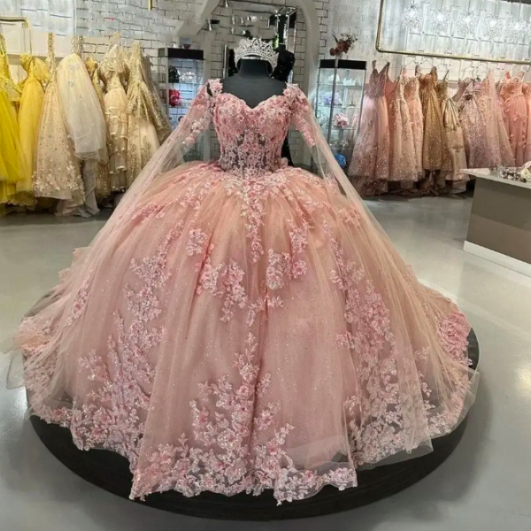 Pink Quinceanera Dress Ball Gown Appliques Beading Sequins Sweet 15 16 Dress Vestido De 15 Anos