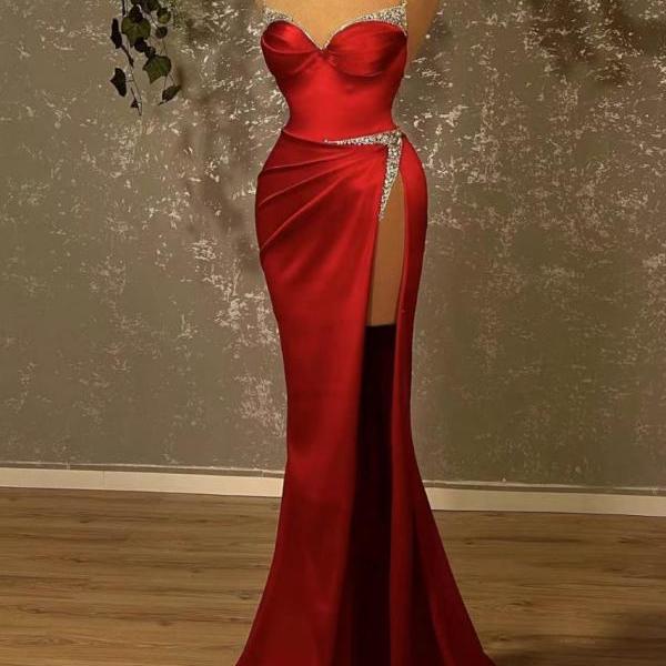 YOFF Women's Off-Shoulder Pleated Satin Prom Dress – Long Mermaid Gown With High Slit, Formal Evening Party Dress - View #10