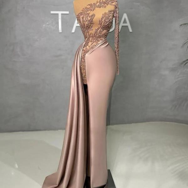 A line Illusion Neckline Dress with Appliqued Royal Blue