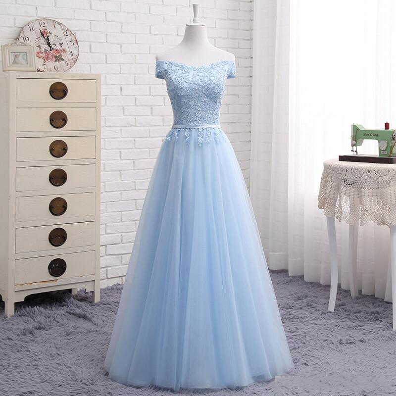Blue Bridesmaid Dress, Off The Shoulder Bridesmaid Dress, Tulle ...