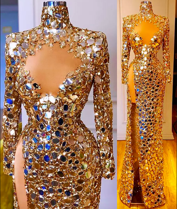 2022 Plus Size Arabic Aso Ebi Gold Sequined Sexy Prom Dresses Long ...