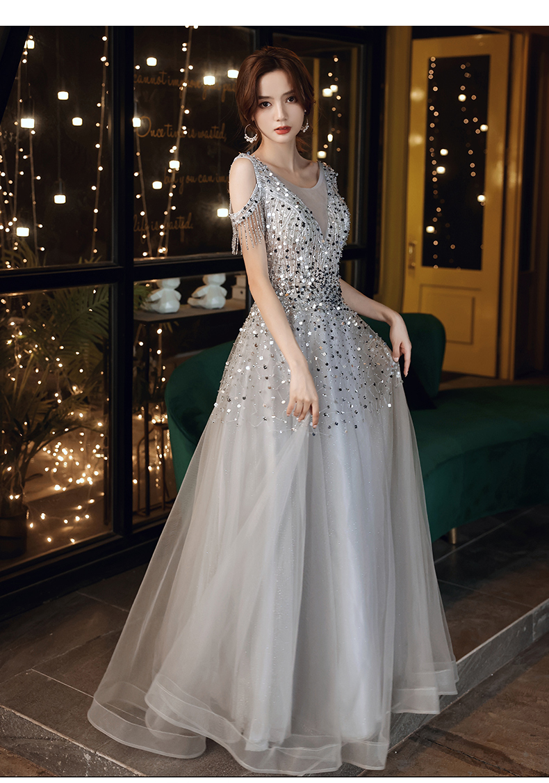 Sparkly Evening Dresses 2022 V Neck Tassel Tulle Beading Sequins Tulle