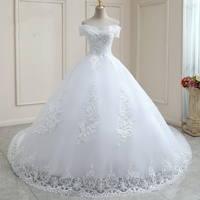 Off Shoulder V Neck Beautiful Lace Appliques Wedding Gown Embroidery On ...