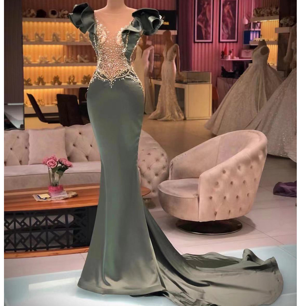 Green Prom Dresses Beaded Prom Dresses Crystal Prom Dresses Mermaid