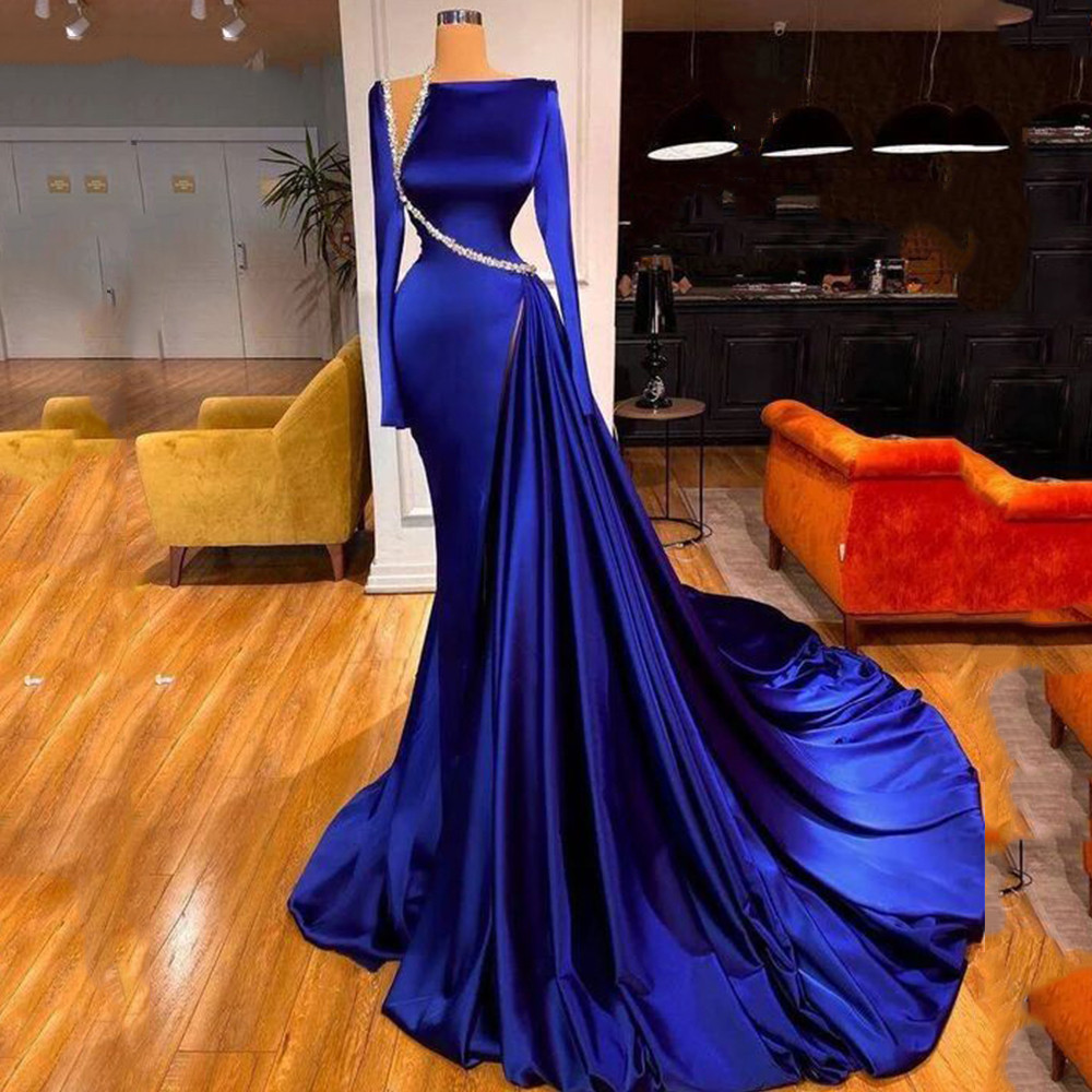 Royal Blue Prom Dresses Luxury Long Sleeves Mermaid Evening Dress For ...