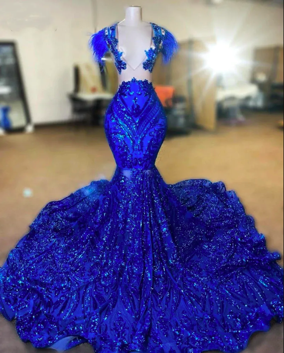 Sparkly Royal Blue Prom Dress 2023 For Women Glam Sequin Black Girls ...