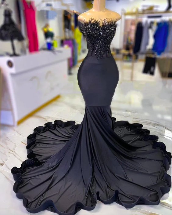 Elegant Strapless Mermaid Lace Long Prom Dress For Black Girls 2023