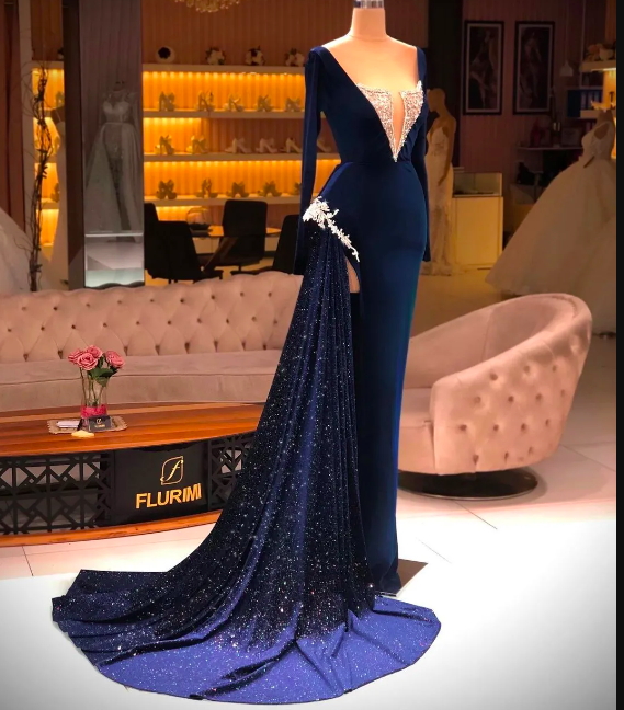 Dark Navy Mermaid 2024 Prom Dresses Appliqued Beaded Long Sleeve Split   Product Original 3348500 243399 1691889484 Debd126741c5b6d191ae550e2b937532 