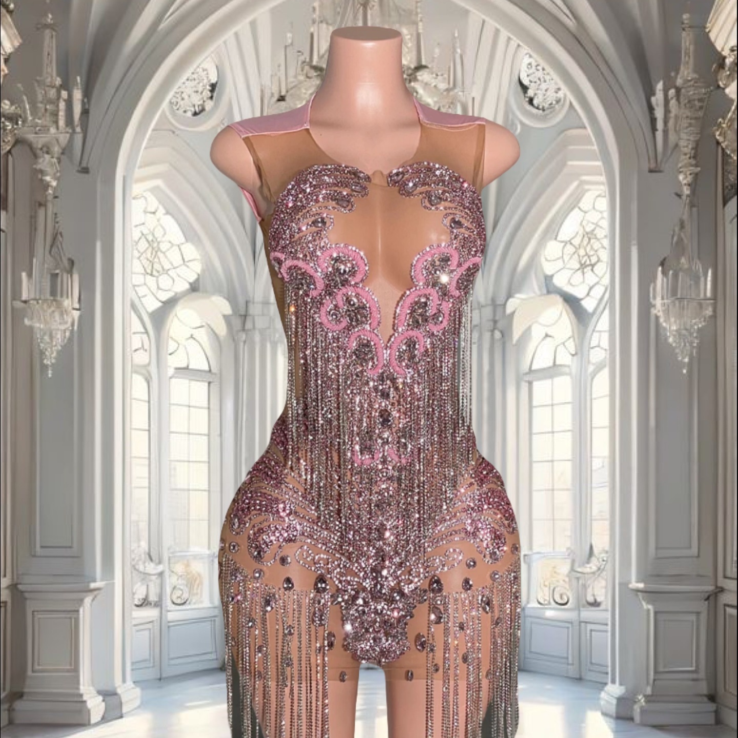 Dusty Pink Rhinestone Bead Top Short Prom Dress For Teen