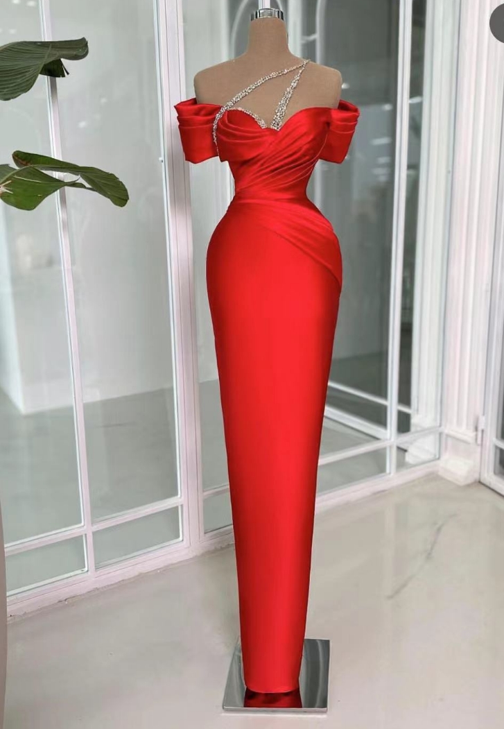 One Shoulder Red Satin Prom Dresses Long For Women 2025 Off The ...