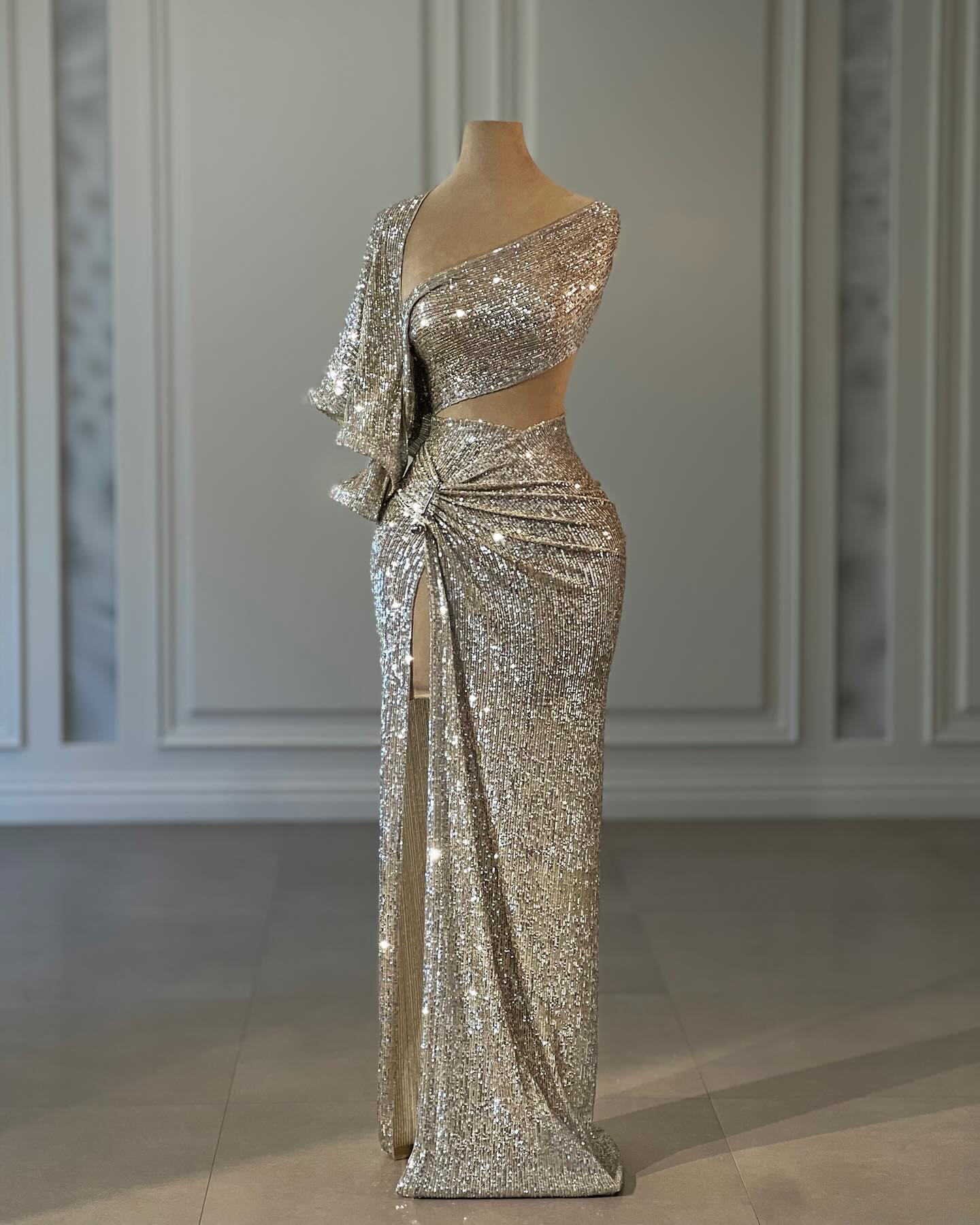 Gorgeous Mermaid One Shoulder Red Satin Sequin Slit Long Prom Dress,Party Dress,Evening Dress GG2175 main image 0