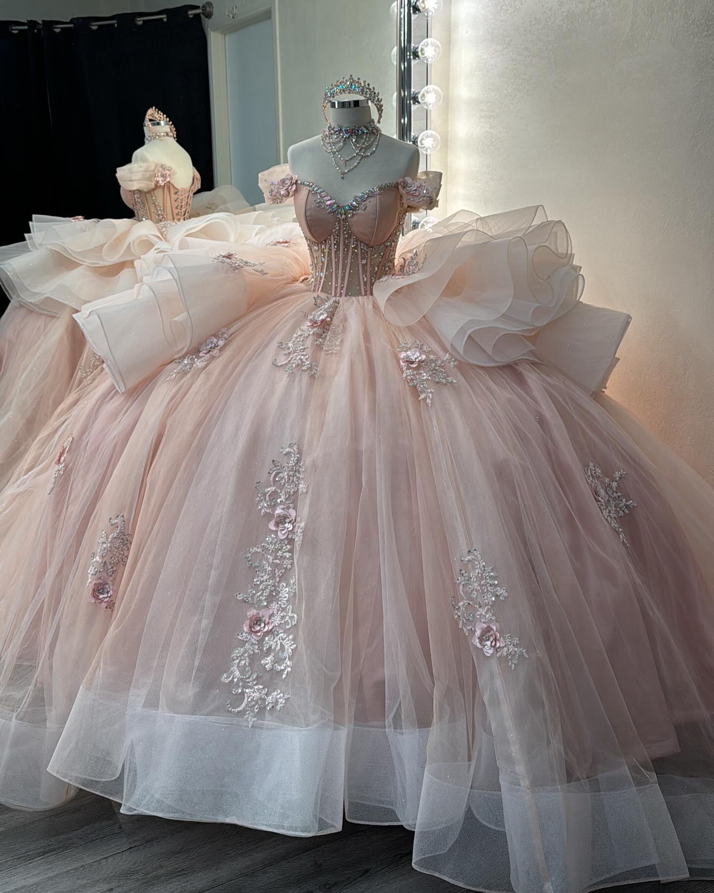 Off the shoulder pink ball gown gilter sweet 16 dress c3480