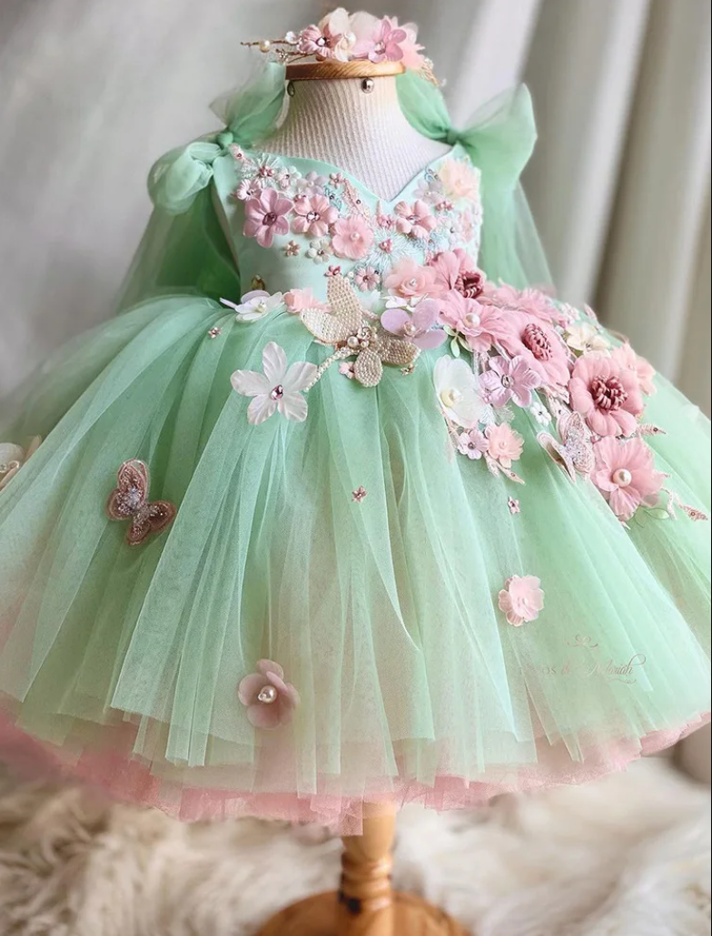 Kids Girl Flower Embroidery Summer Birthday Party Dresses