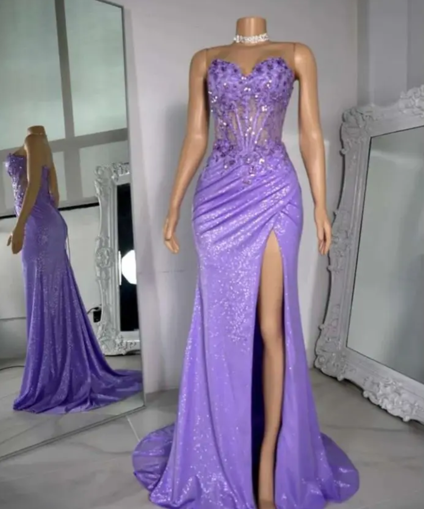 Sexy Mermaid Prom Dress With Split See-through Evening Dress C2104