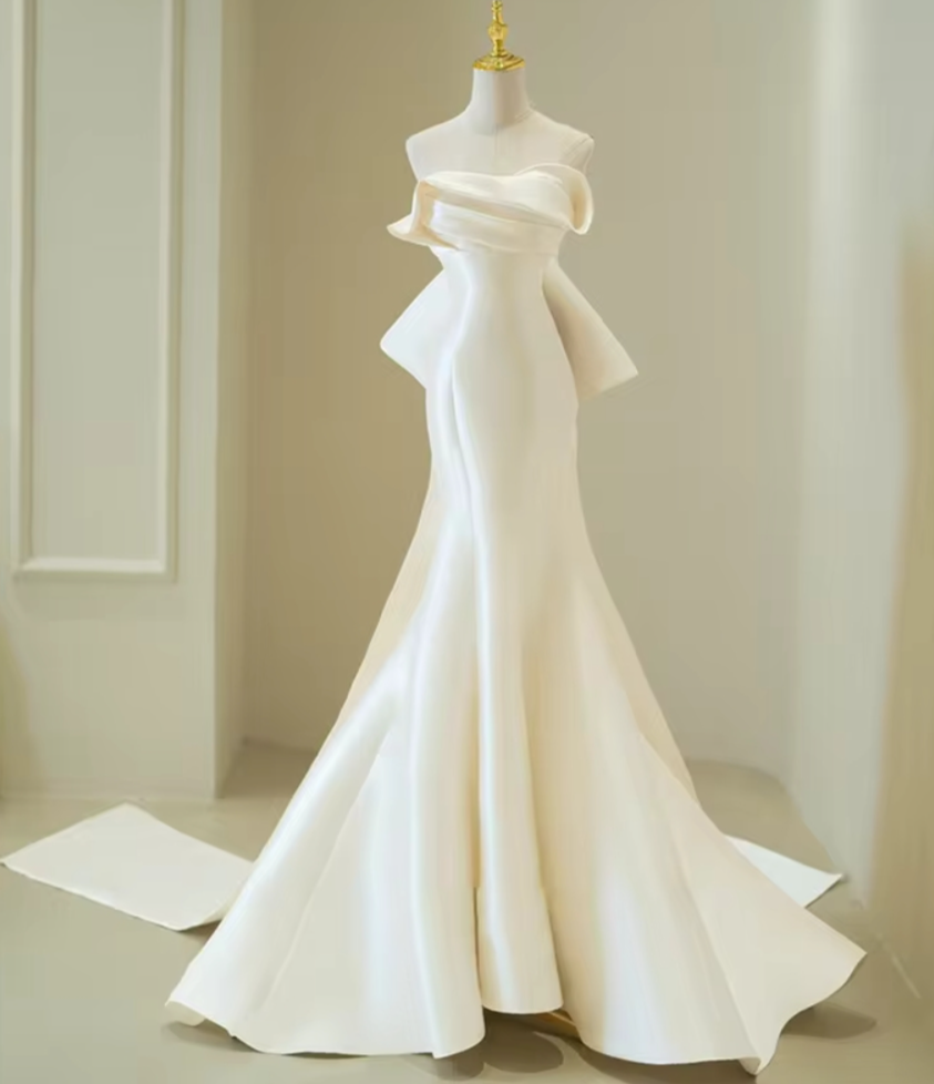 Travel Photography Light Wedding Dress 2024 Spring White Satin Trailing ...
