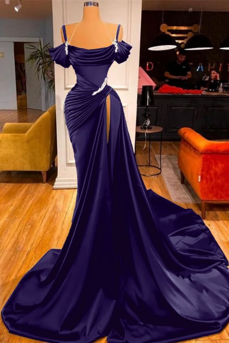 Chic Grape Long  Prom Dress Satin Halter Birthday Dress Mermaid Sleeveless Evening Dress DP04897