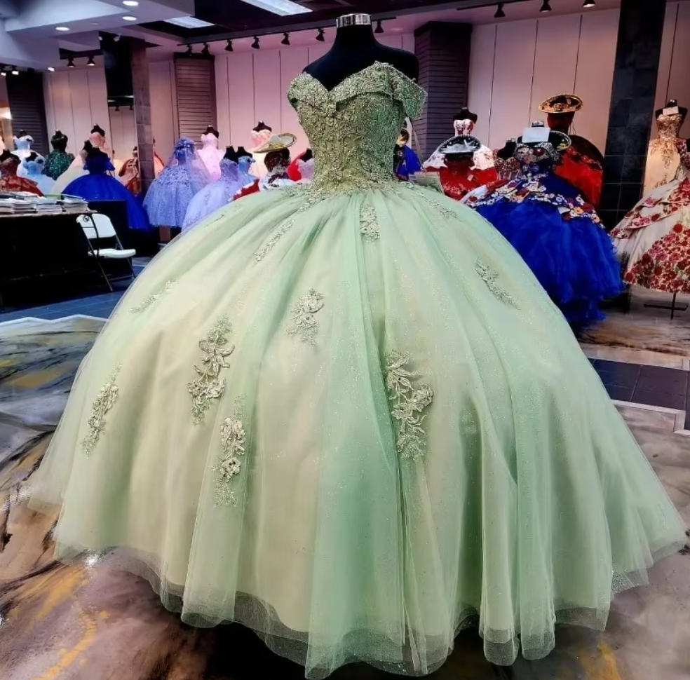 Glittering Blue Ball Gown Quinceanera Dresses Luxury Beading Appliques Vestidos De 15 Anos Formal Birthday Party