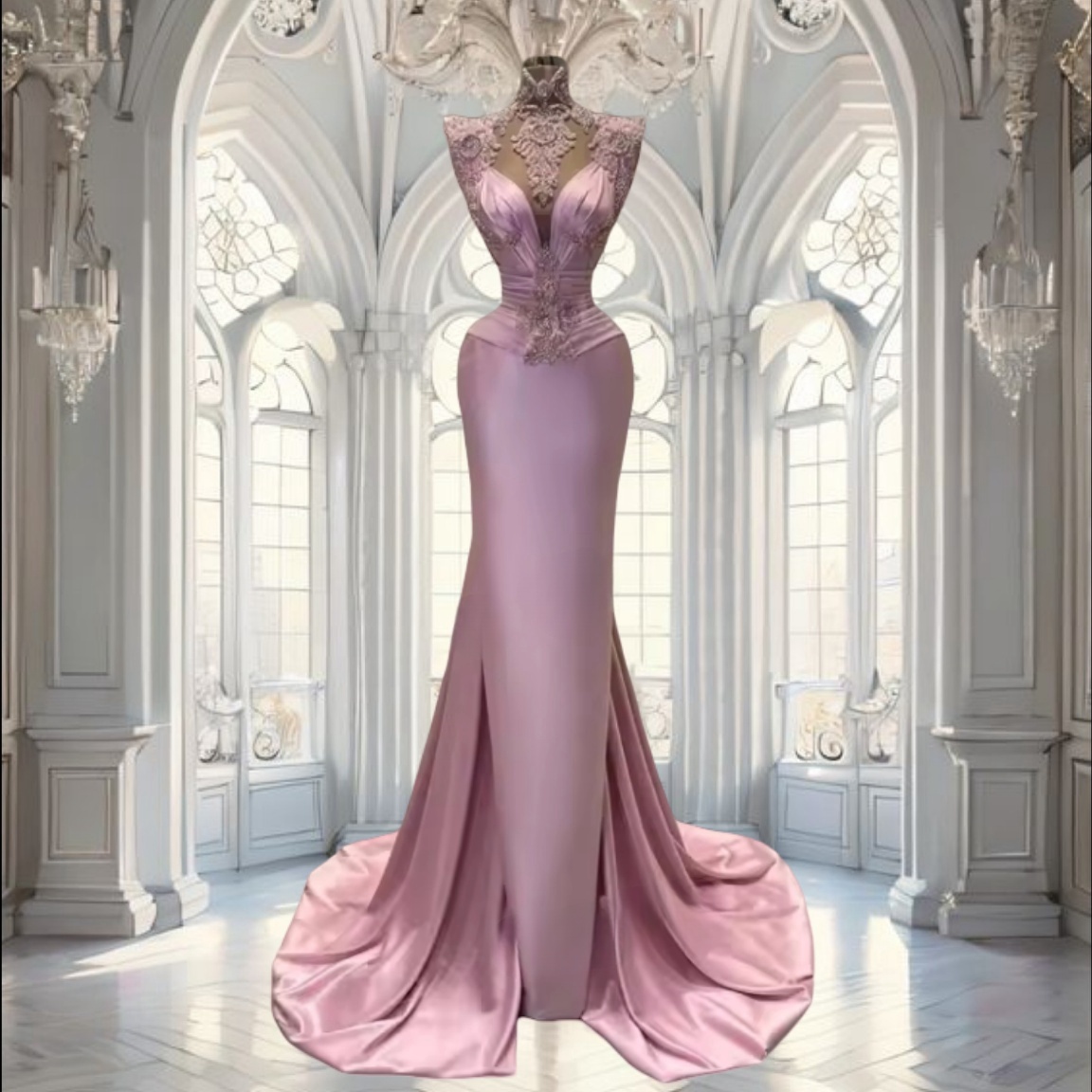 Modern Pink Mermaid Long Evening Dress Sleeveless