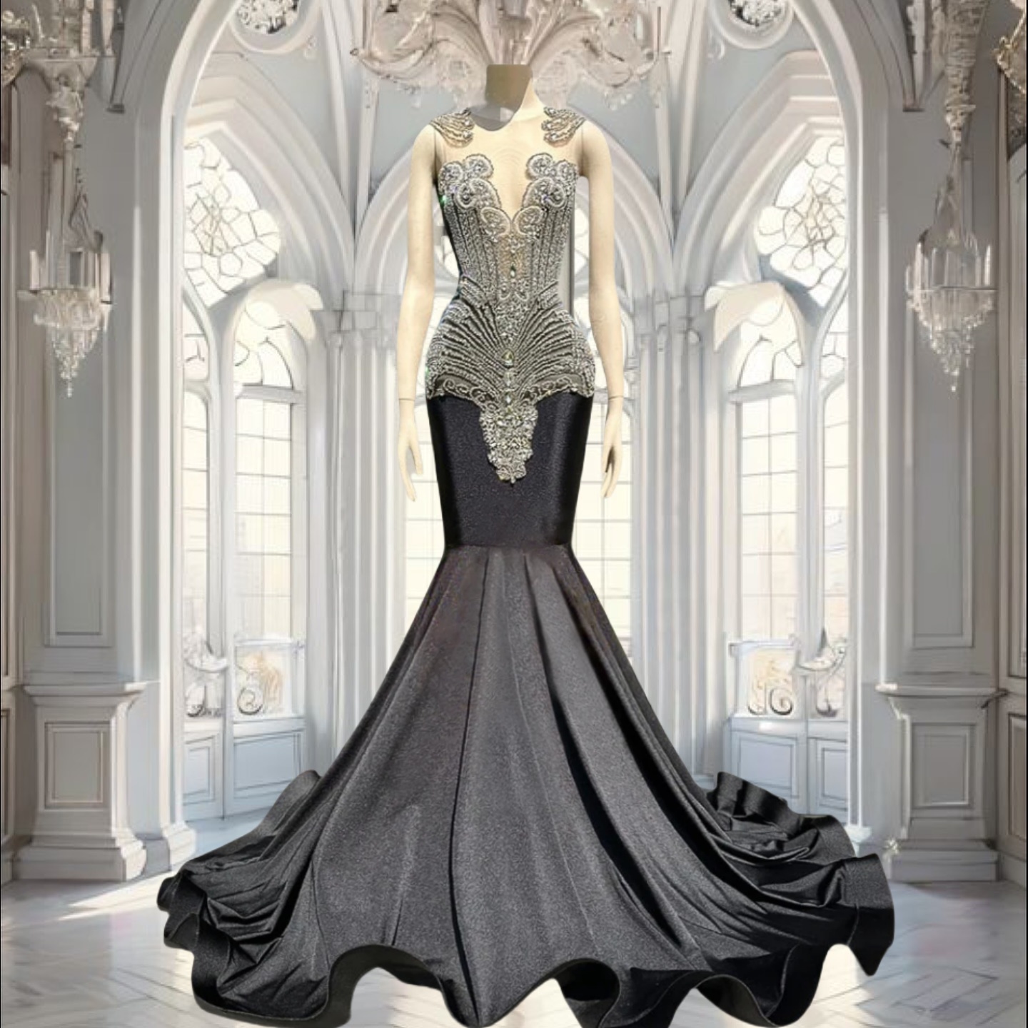 Silver Grey Mermaid Long Prom Dress Sexy Evening Dress Black Girl's Formal Gown cc269 main image 1