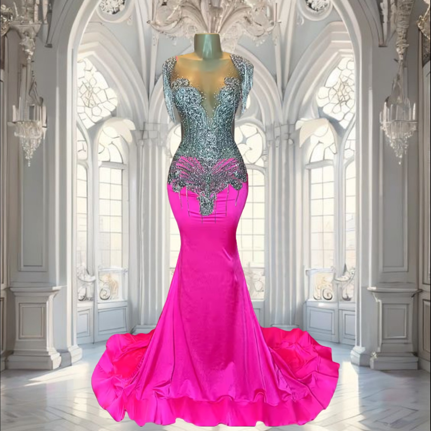 Pink Black Girl Prom Dress Long Evening Gowns,DS4514 main image 1